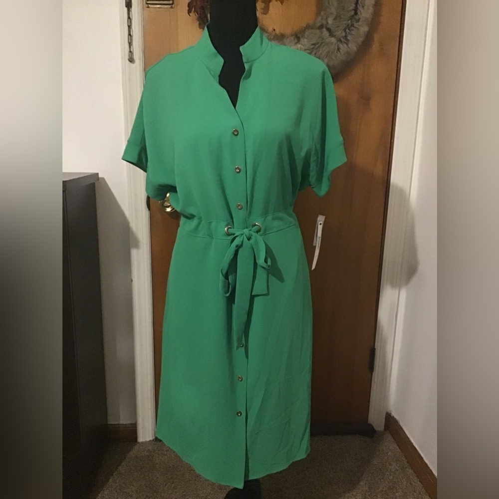 Kelly green kimono shirt dress